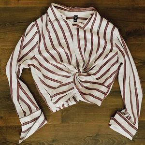 Windsor — Striped Long Sleeve Cropped Button Down Top